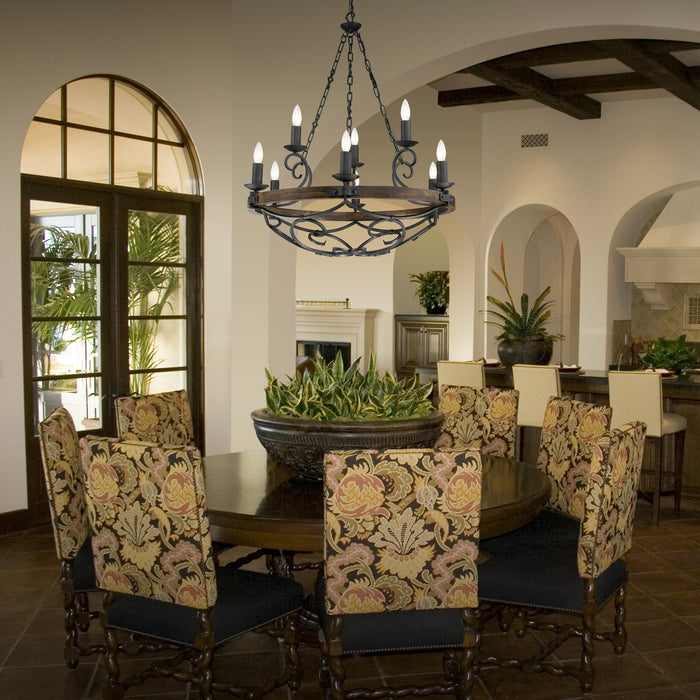 Golden 1821-9 BI Nine Light Chandelier, Black Iron