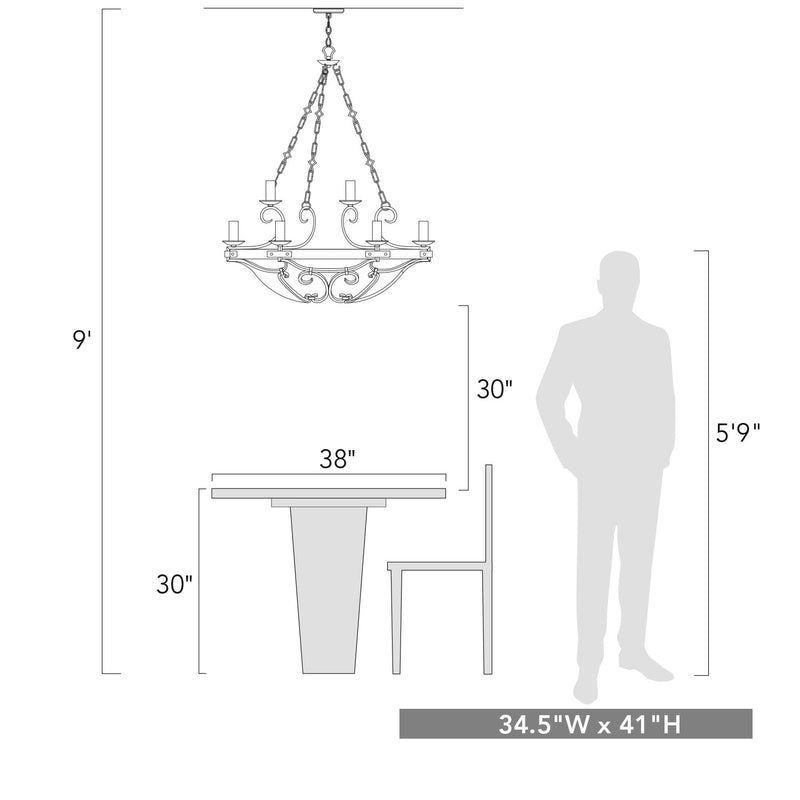 Golden 1821-9 BI Nine Light Chandelier, Black Iron