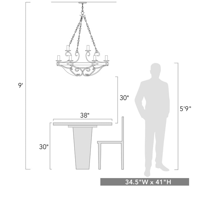 Golden 1821-9 BI Nine Light Chandelier, Black Iron
