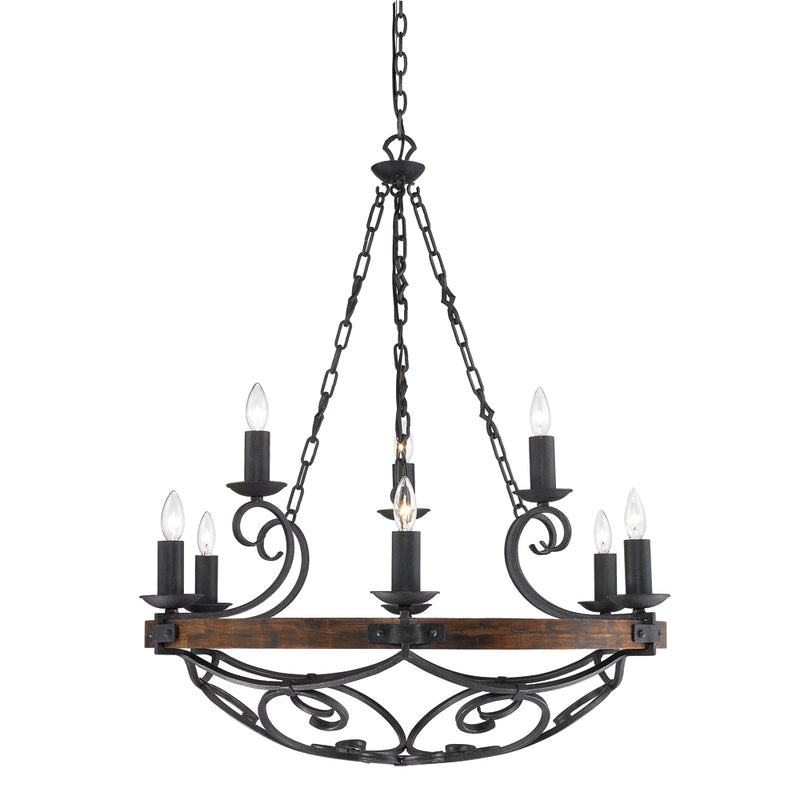 Golden 1821-9 BI Nine Light Chandelier, Black Iron