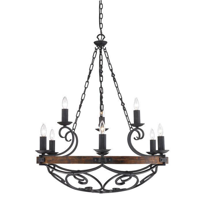 Golden 1821-9 BI Nine Light Chandelier, Black Iron