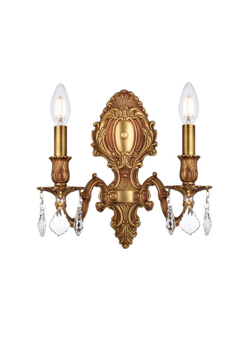 Elegant Lighting 9602W10FG/RC Two Light Wall Sconce, French Gold