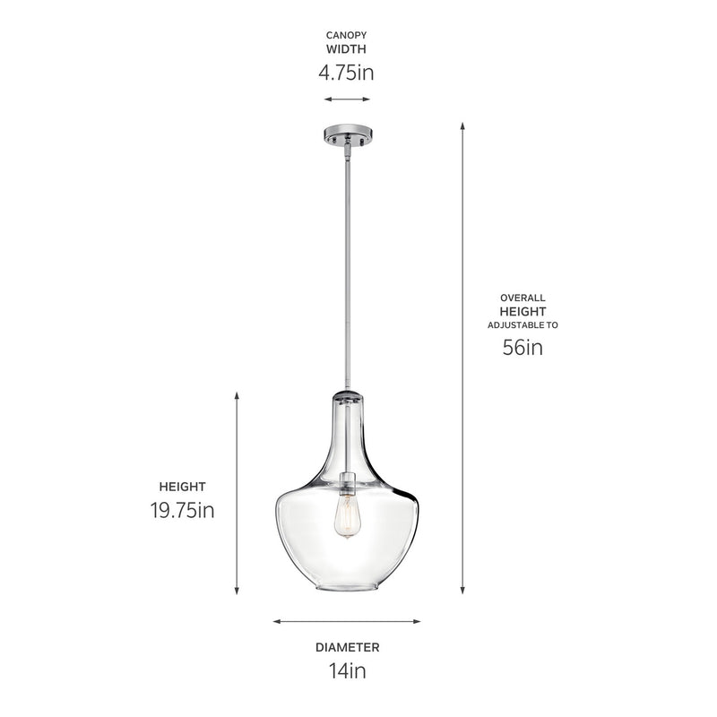 Kichler 42046CH One Light Pendant, Chrome