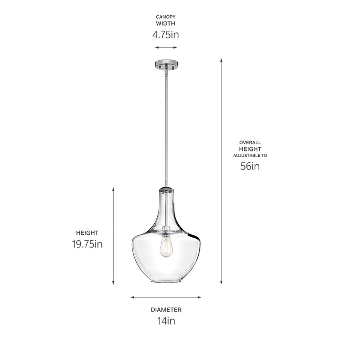 Kichler 42046CH One Light Pendant, Chrome