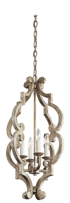 Kichler 43255DAW Four Light Foyer Pendant, Distressed Antique White