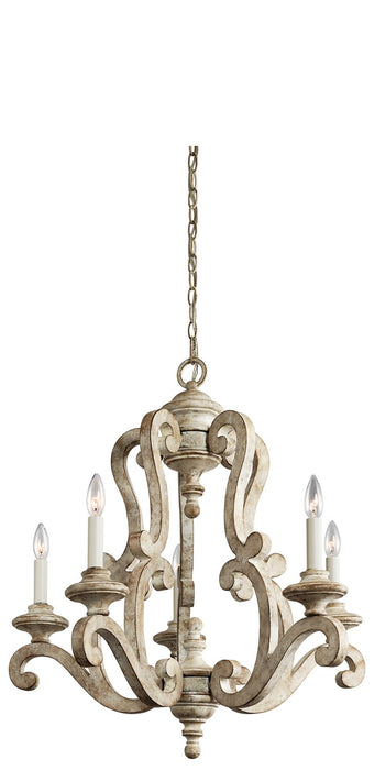Kichler 43256DAW Five Light Chandelier, Distressed Antique White