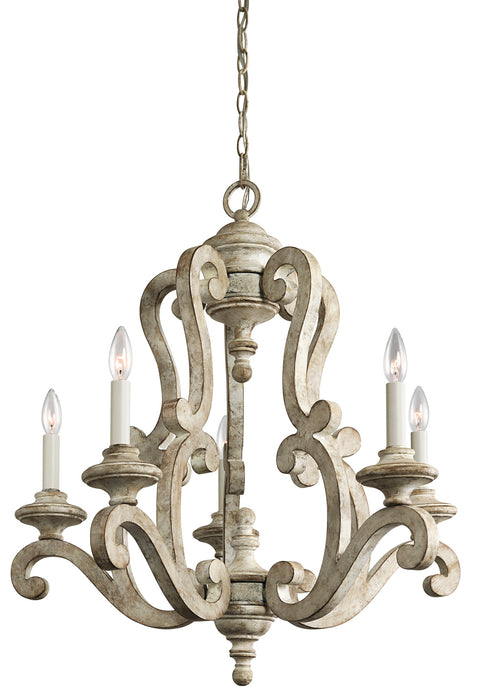 Kichler 43256DAW Five Light Chandelier, Distressed Antique White