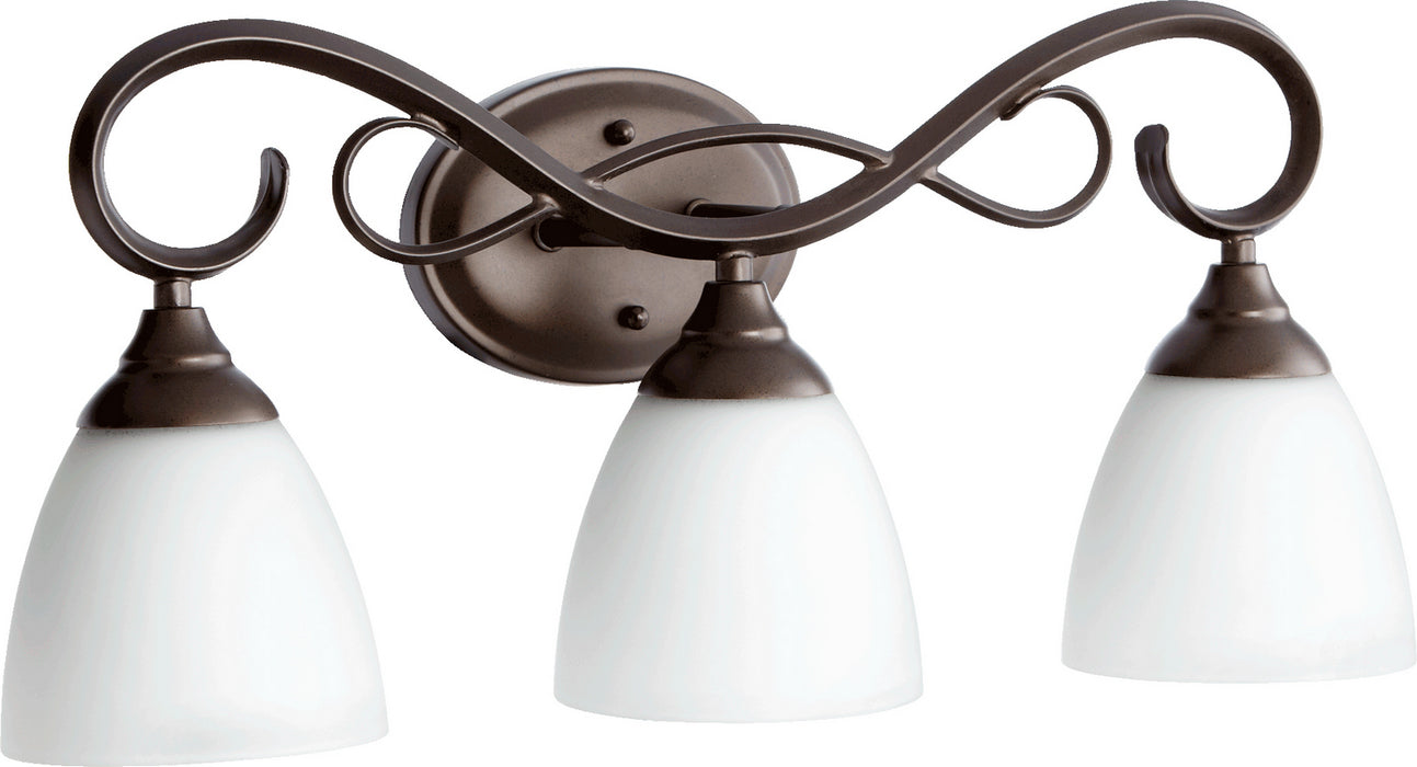 Quorum 5108-3-86 Three Light Vanity, Oiled Bronze w/ Satin Opal