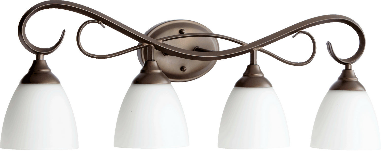 Quorum 5108-4-86 Four Light Vanity, Oiled Bronze w/ Satin Opal