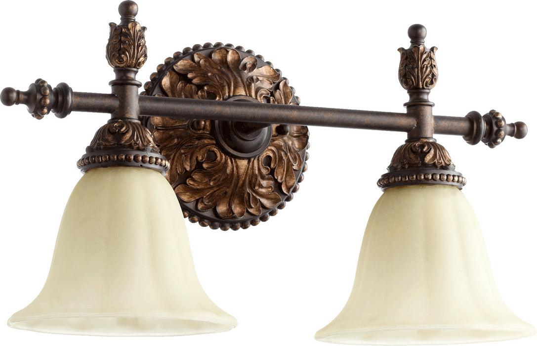 Quorum 5157-2-44 Two Light Vanity, Toasted Sienna With Mystic Silver