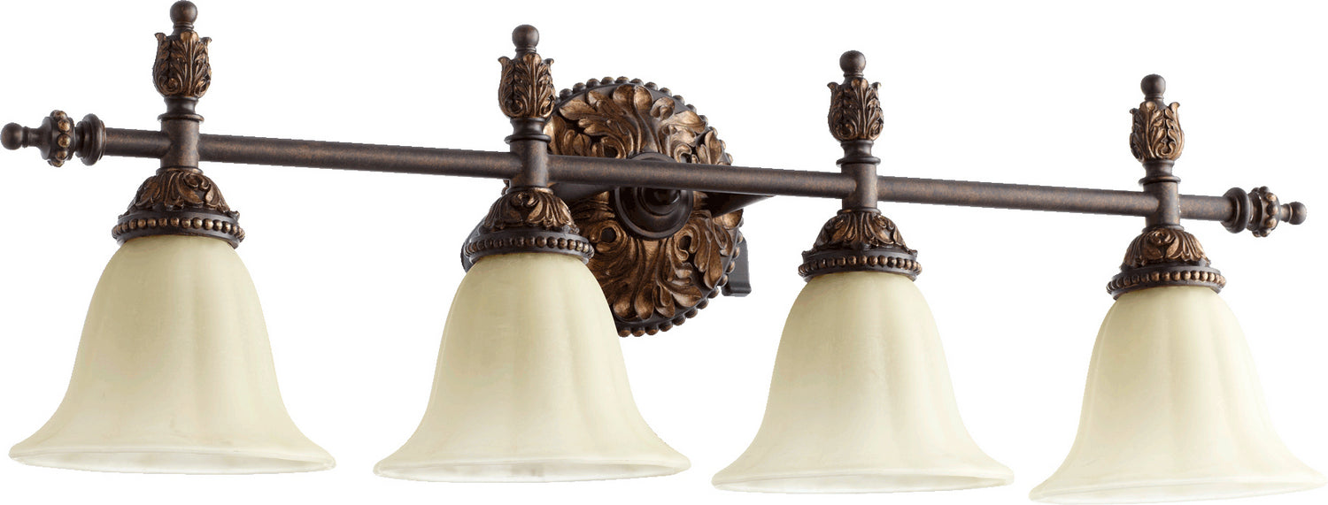 Quorum 5157-4-44 Four Light Vanity, Toasted Sienna With Mystic Silver