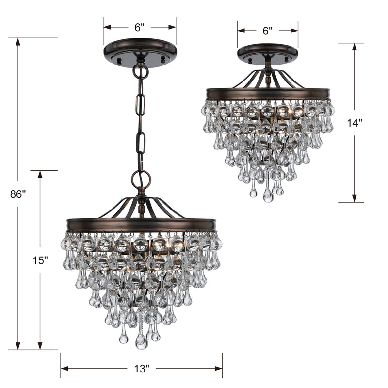 Crystorama 130-VZ Three Light Mini Chandelier, Vibrant Bronze