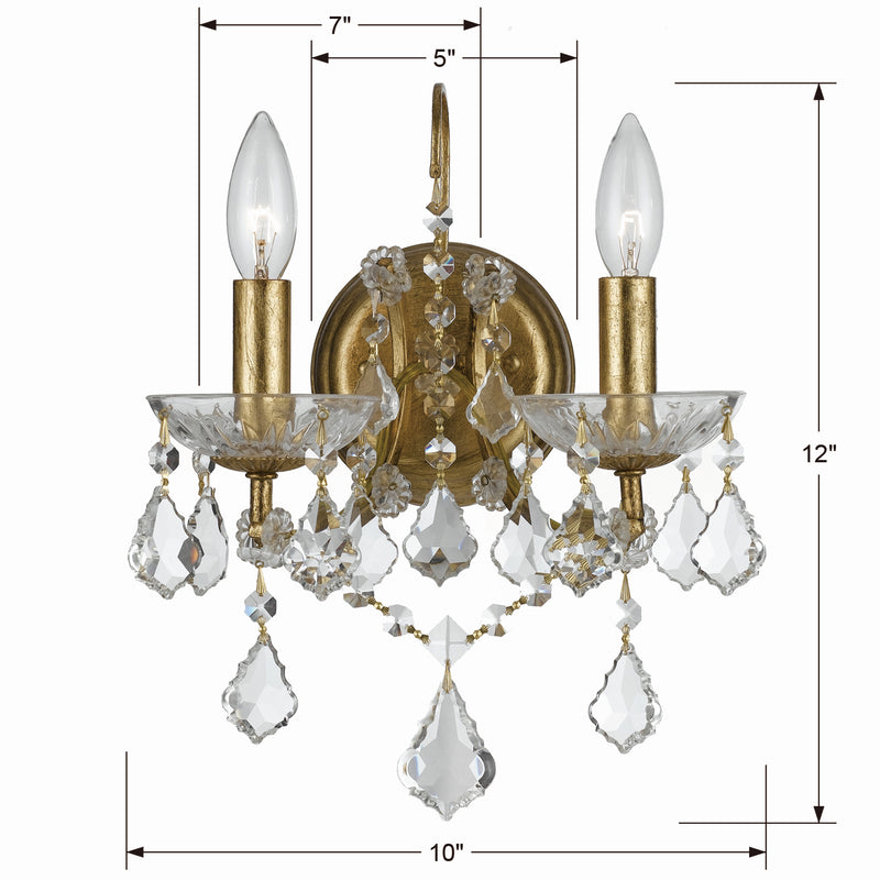 Crystorama 4452-GA-CL-S Two Light Wall Sconce, Antique Gold