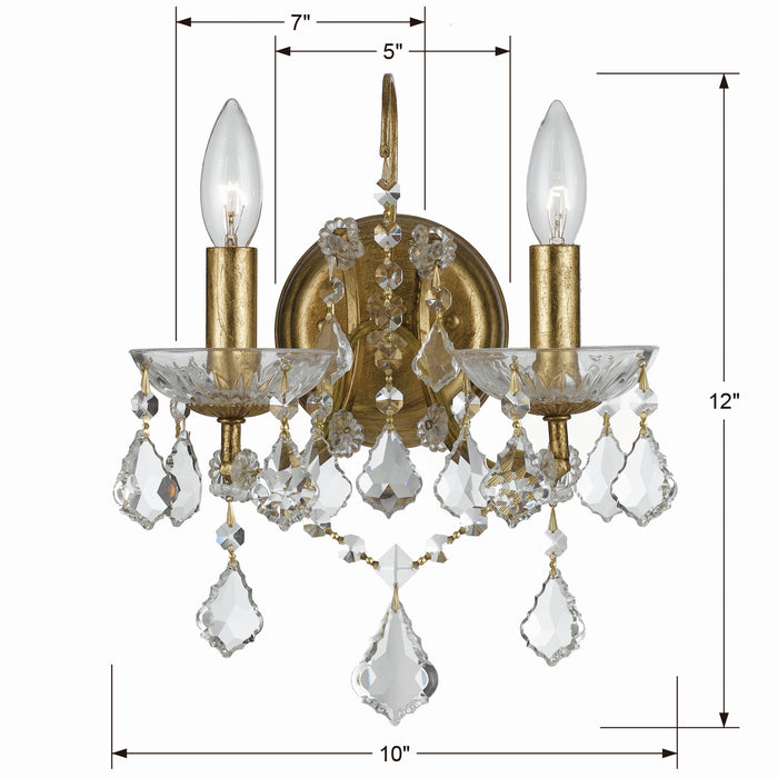 Crystorama 4452-GA-CL-SAQ Two Light Wall Sconce, Antique Gold