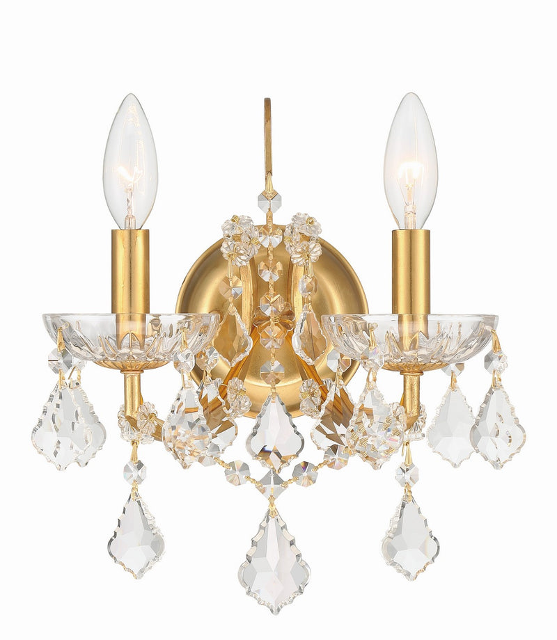 Crystorama 4452-GA-CL-SAQ Two Light Wall Sconce, Antique Gold