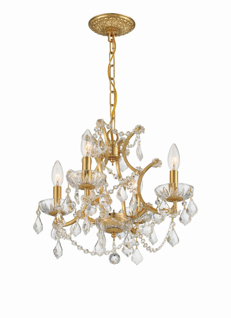 Crystorama 4454-GA-CL-MWP Four Light Mini Chandelier, Antique Gold