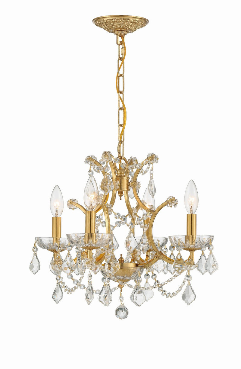 Crystorama 4454-GA-CL-MWP Four Light Mini Chandelier, Antique Gold