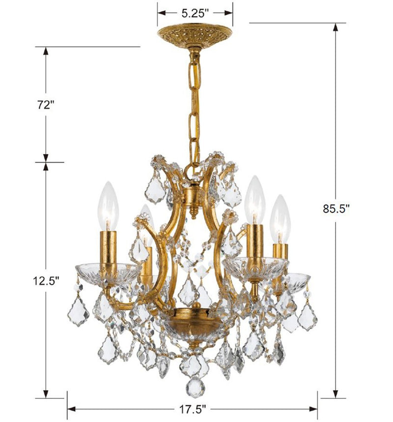 Crystorama 4454-GA-CL-S Four Light Mini Chandelier, Antique Gold