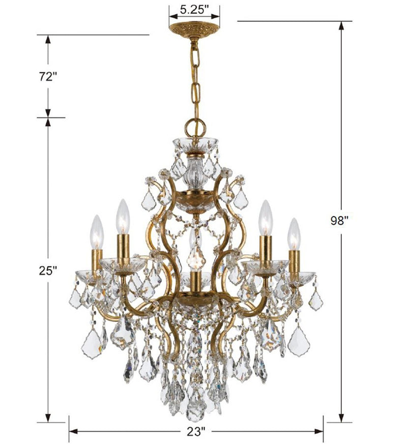 Crystorama 4455-GA-CL-SAQ Six Light Chandelier, Antique Gold