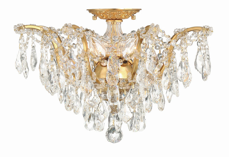Crystorama 4457-GA-CL-MWP Five Light Flush Mount, Antique Gold