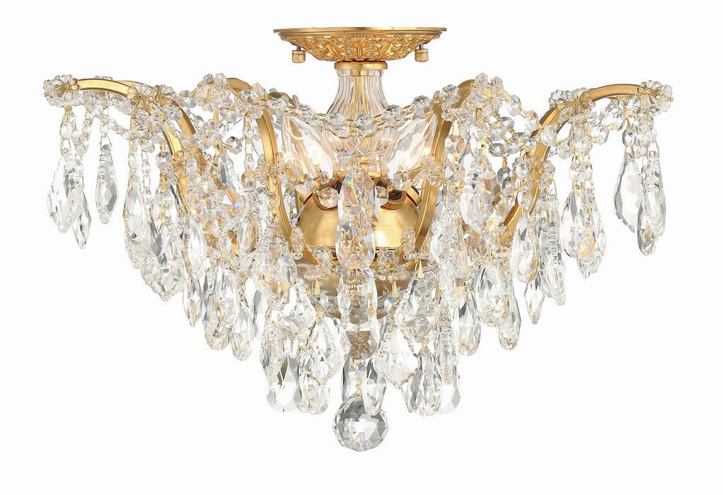 Crystorama 4457-GA-CL-MWP Five Light Flush Mount, Antique Gold