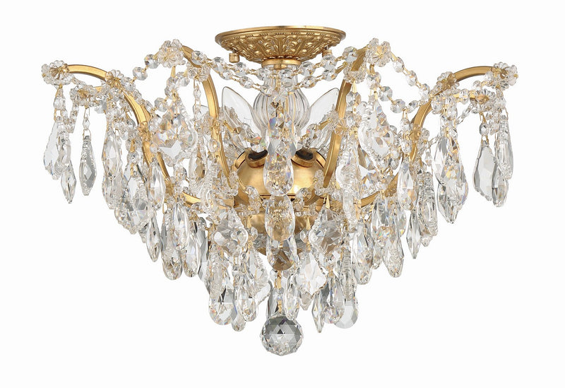 Crystorama 4457-GA-CL-MWP Five Light Flush Mount, Antique Gold