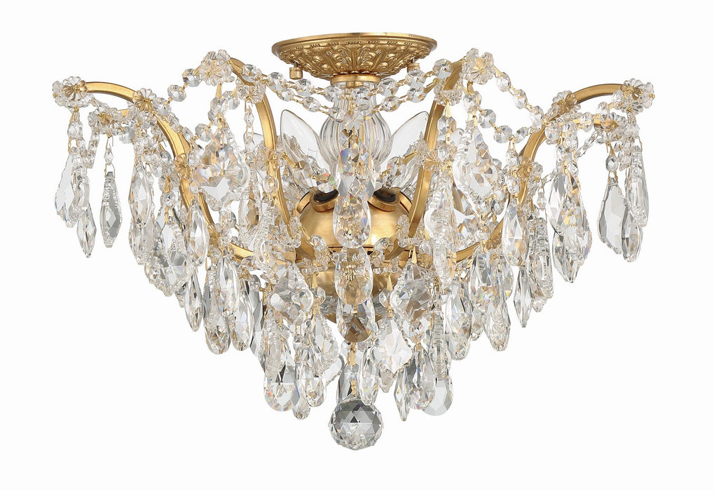 Crystorama 4457-GA-CL-MWP Five Light Flush Mount, Antique Gold