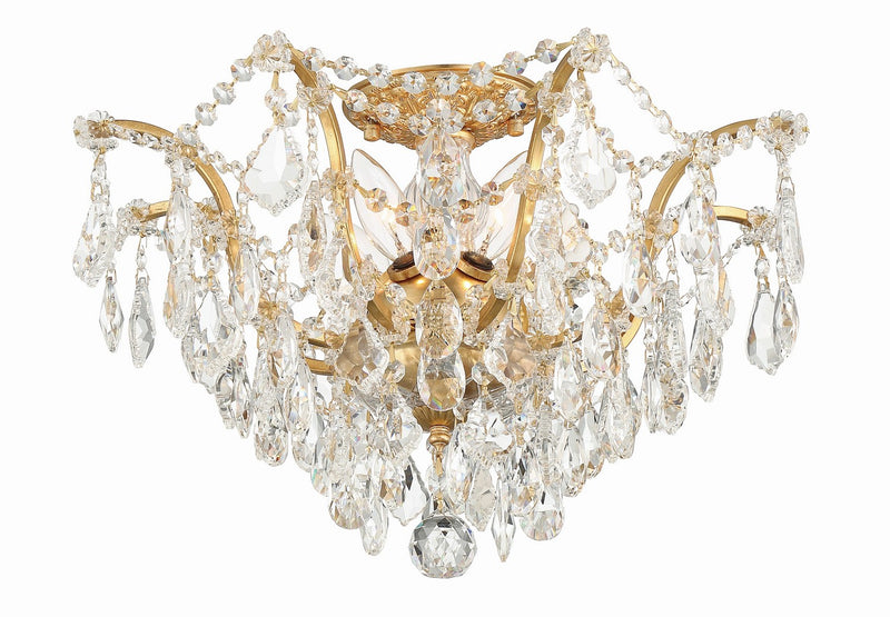 Crystorama 4457-GA-CL-MWP Five Light Flush Mount, Antique Gold