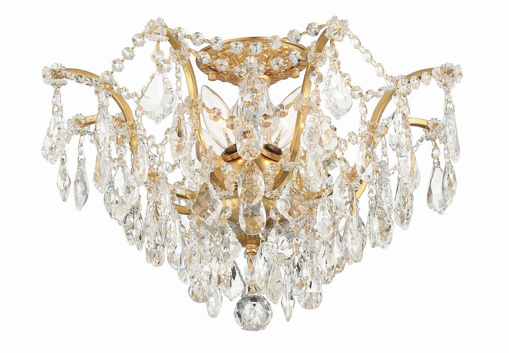 Crystorama 4457-GA-CL-MWP Five Light Flush Mount, Antique Gold