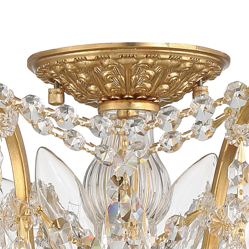 Crystorama 4457-GA-CL-MWP Five Light Flush Mount, Antique Gold