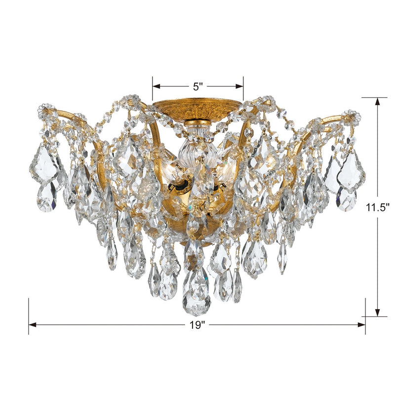 Crystorama 4457-GA-CL-S Five Light Flush Mount, Antique Gold