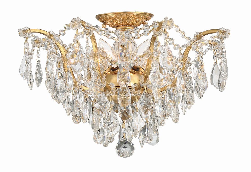 Crystorama 4457-GA-CL-SAQ Five Light Flush Mount, Antique Gold