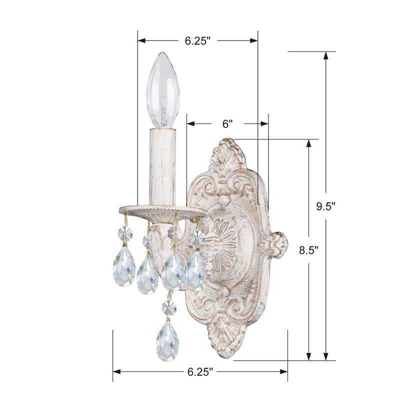 Crystorama 5021-AW-CL-S One Light Wall Sconce, Antique White