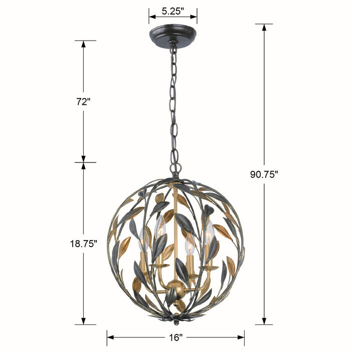 Crystorama 504-EB-GA Four Light Mini Chandelier, English Bronze + Antique Gold