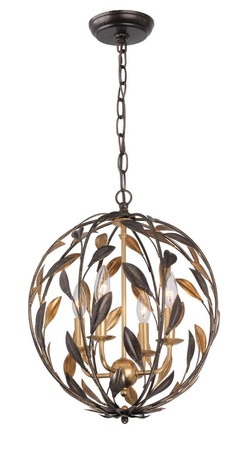 Crystorama 504-EB-GA Four Light Mini Chandelier, English Bronze + Antique Gold