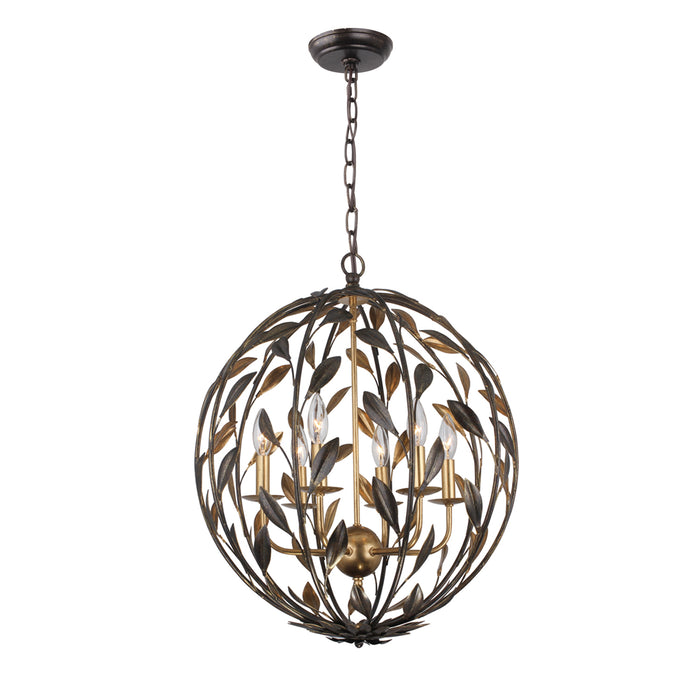 Crystorama 506-EB-GA Six Light Chandelier, English Bronze + Antique Gold