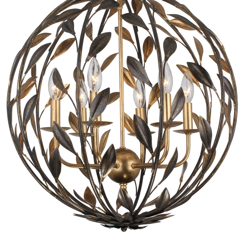 Crystorama 506-EB-GA Six Light Chandelier, English Bronze + Antique Gold