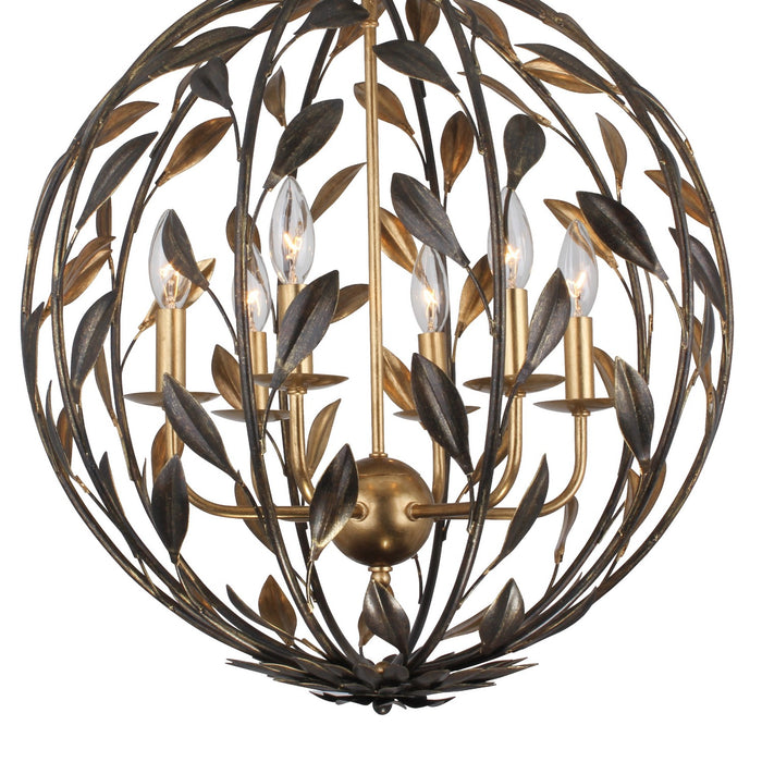 Crystorama 506-EB-GA Six Light Chandelier, English Bronze + Antique Gold