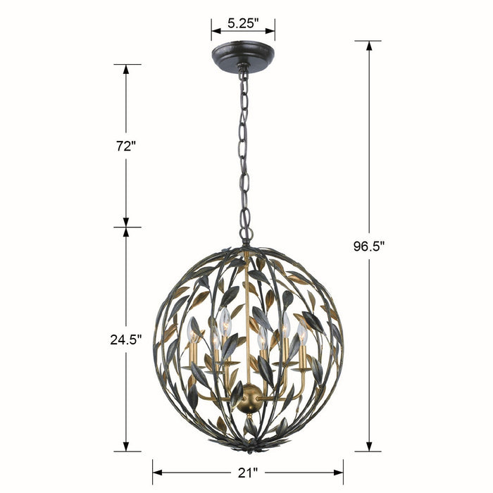 Crystorama 506-EB-GA Six Light Chandelier, English Bronze + Antique Gold