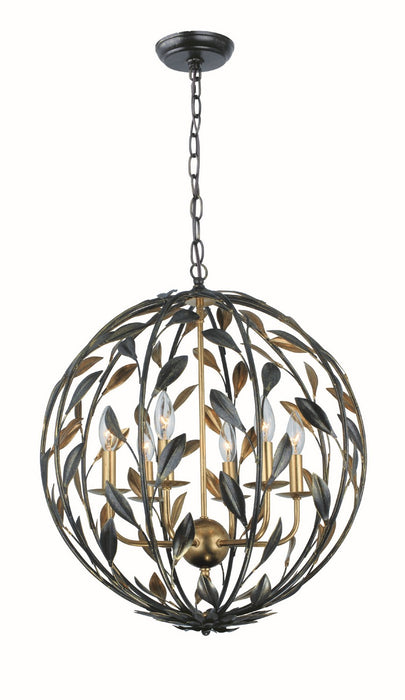 Crystorama 506-EB-GA Six Light Chandelier, English Bronze + Antique Gold