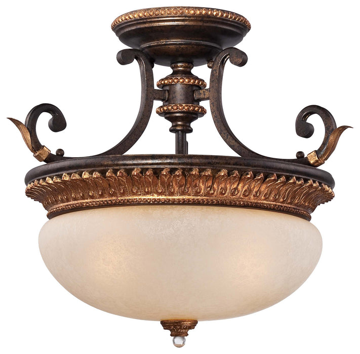Metropolitan N6642-258B Three Light Semi Flush Mount, French Bronze W/ Gold Highlights