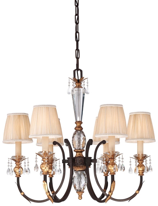 Metropolitan N6646-258B Six Light Chandelier, French Bronze W/ Gold Highlights