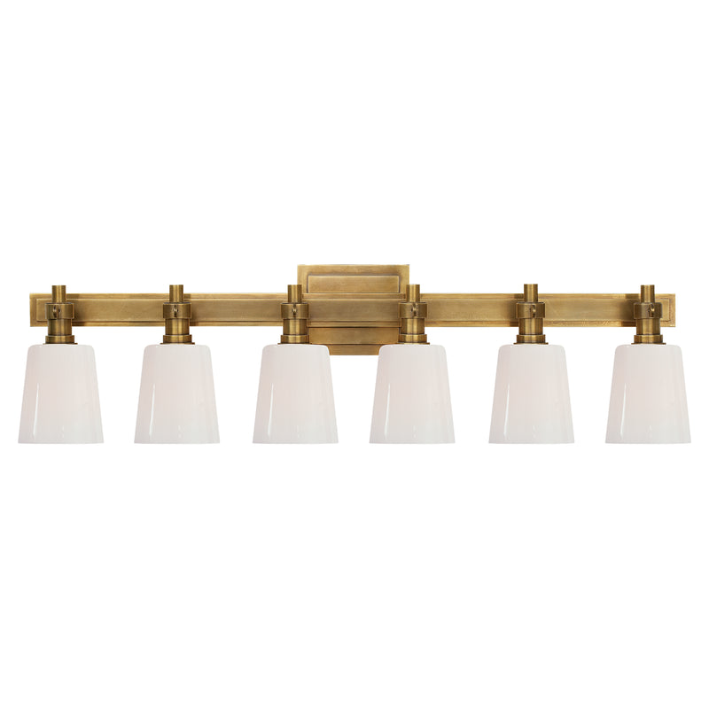 Visual Comfort Signature TOB 2154HAB-WG Six Light Linear Bath Sconce, Hand-Rubbed Antique Brass
