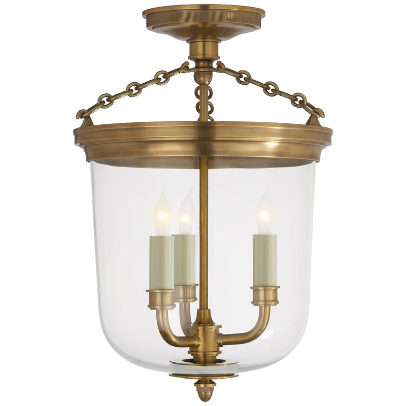 Visual Comfort Signature TOB 4212HAB Three Light Semi-Flush Mount, Hand-Rubbed Antique Brass
