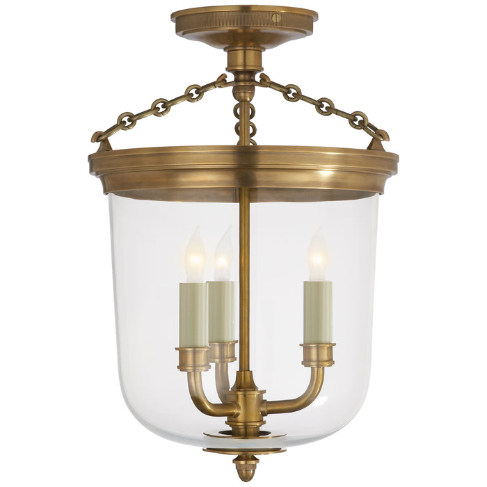 Visual Comfort Signature TOB 4212HAB Three Light Semi-Flush Mount, Hand-Rubbed Antique Brass