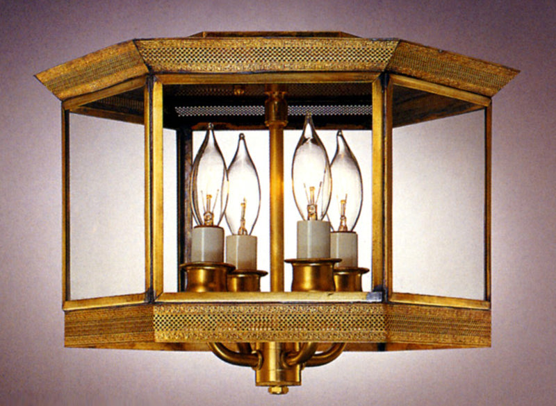Genie House 13924ABC Four Light Flush Mount, Antique Brass