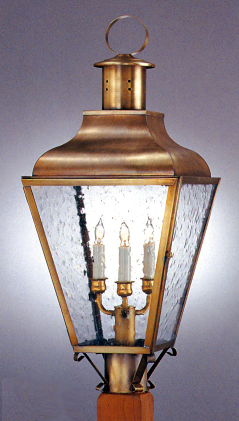 Genie House 45322ABSS Three Light Post Mount, Antique Brass