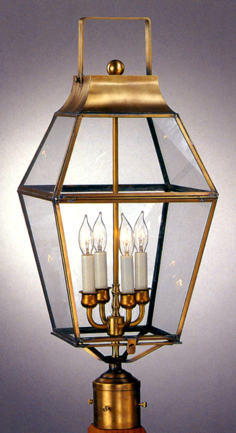 Genie House 53842ABC Four Light Post Mount, Antique Brass