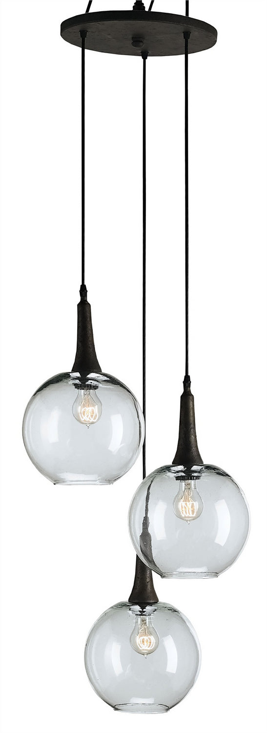 Currey and Company 9969 Three Light Pendant, Emery Rust