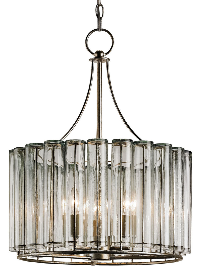 Currey and Company 9293 Three Light Chandelier, Silver Leaf